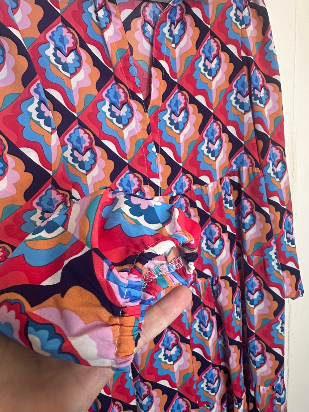 Source Unknown Pink and Blue Geometric Tiered Maxi Dress - Picture 4 of 10